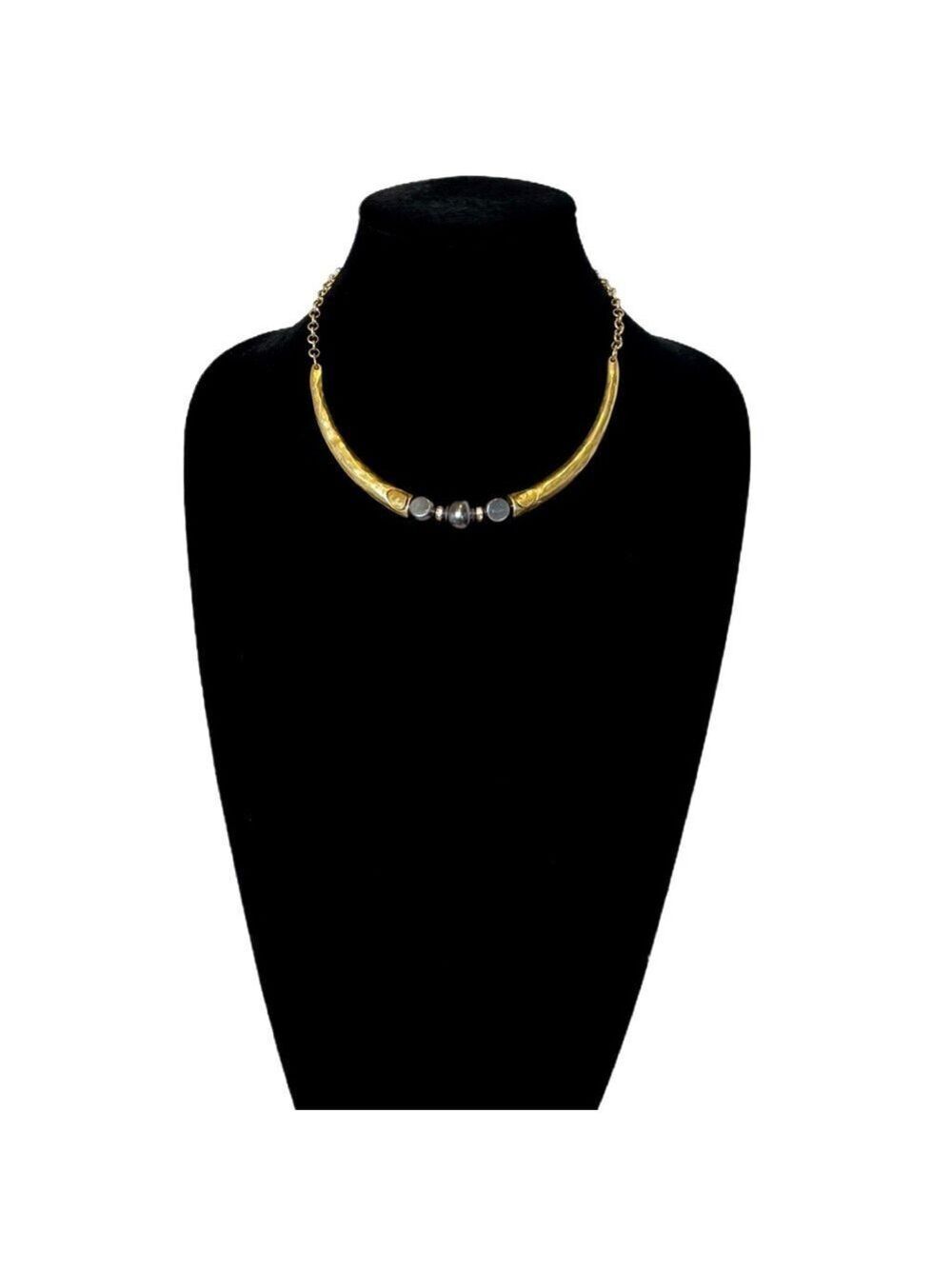 CHICO'S Black Pearl Gold Collar Necklace